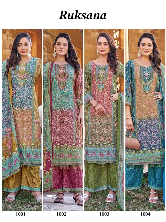 Mukesh Ruksana Jaam Satin Embroidered Salwar Suit Set - Amrah Wholesale