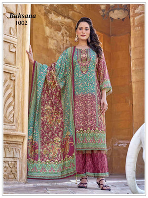 Mukesh Ruksana Jaam Satin Embroidered Salwar Suit Set