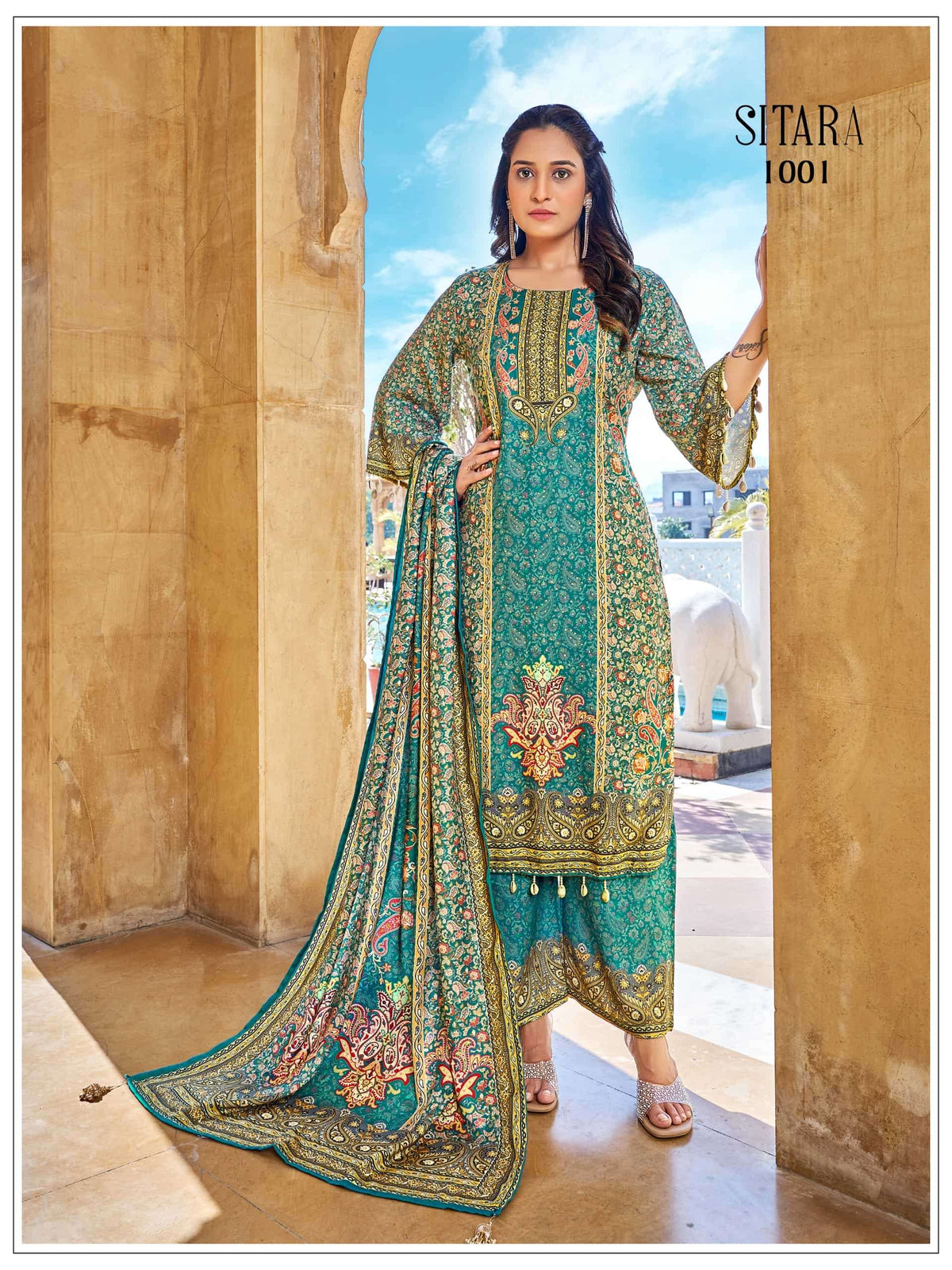 Mukesh Sitara Satin Stitched Printed Salwar Suit Set