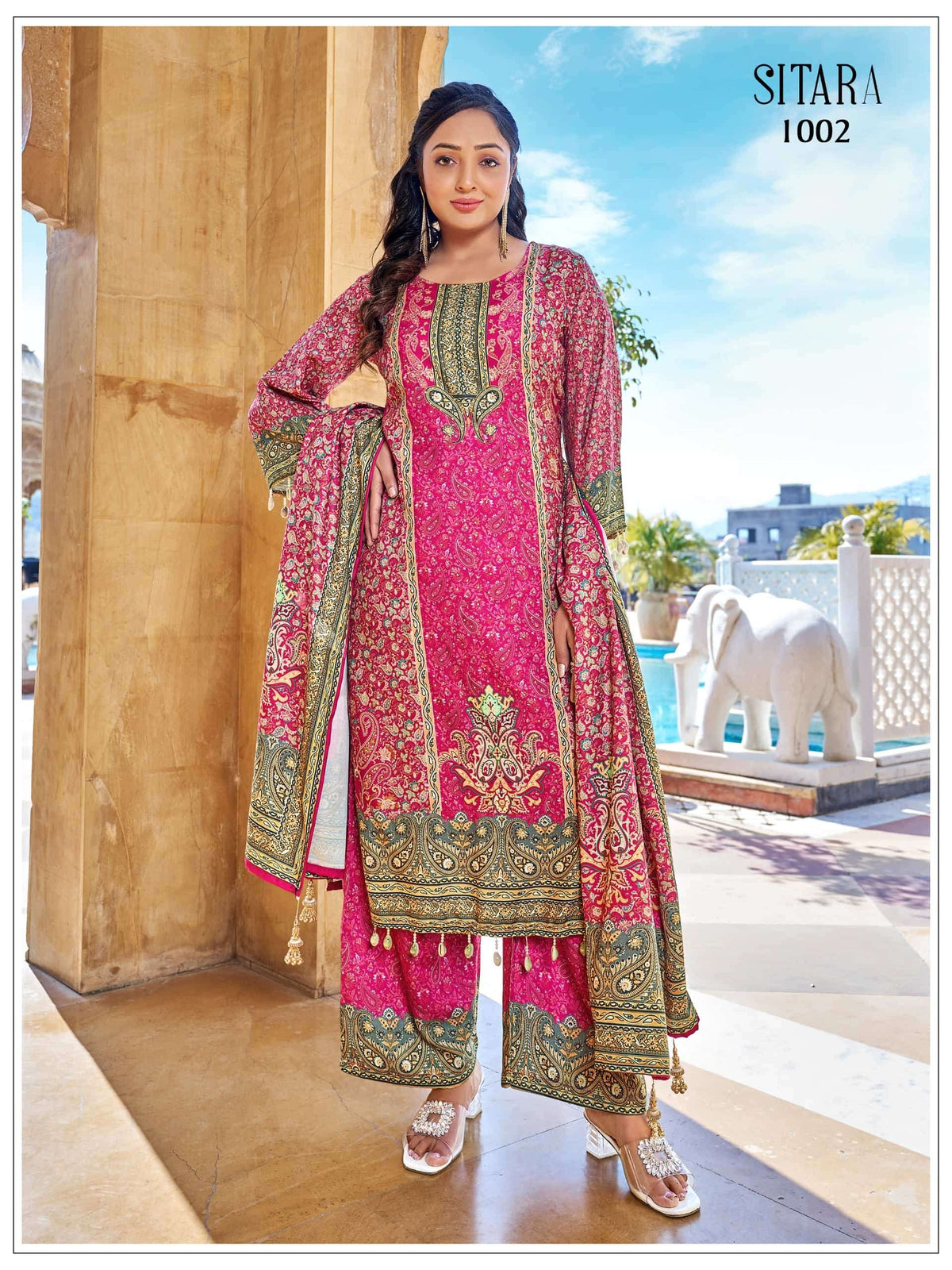 Mukesh Sitara Satin Stitched Printed Salwar Suit Set