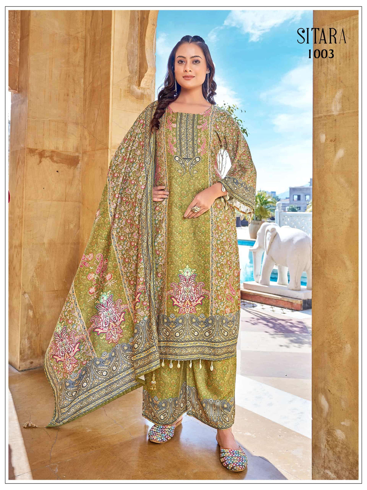 Mukesh Sitara Satin Stitched Printed Salwar Suit Set
