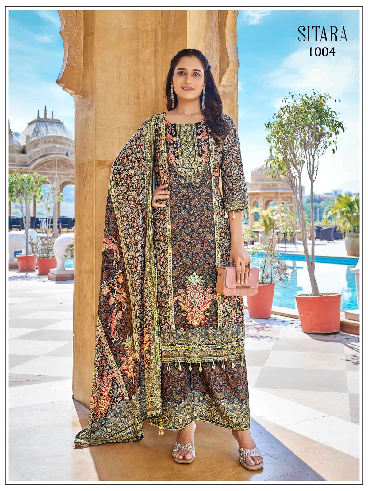 Mukesh Sitara Satin Stitched Printed Salwar Suit Set