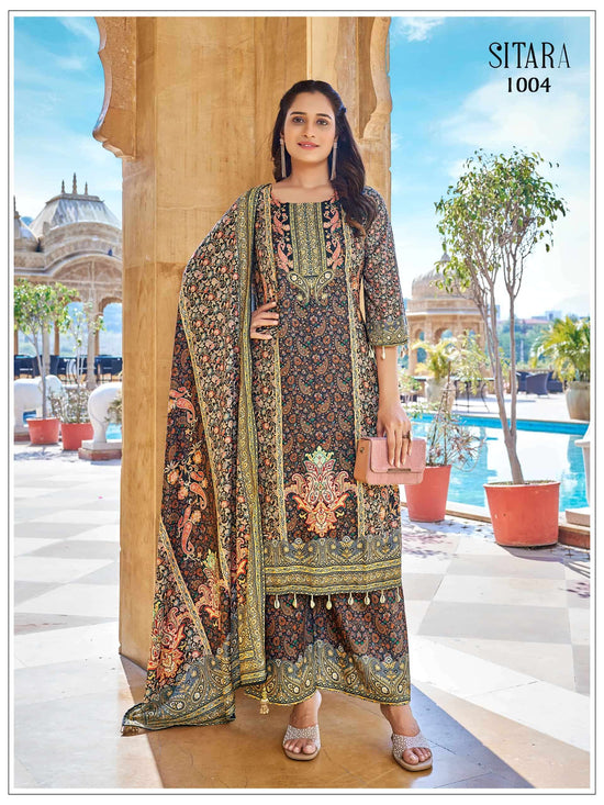 Mukesh Sitara Satin Stitched Printed Salwar Suit Set