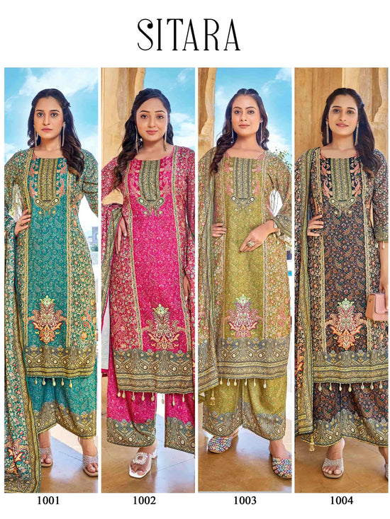 Mukesh Sitara Satin Stitched Printed Salwar Suit Set