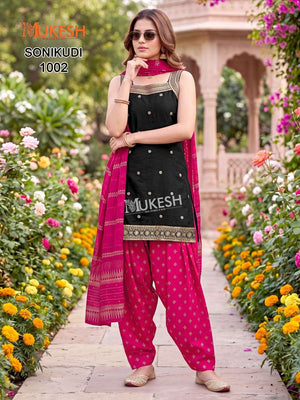 MUKESH SONIKUDI Rayon Embroidered Printed Punjabi Suit Set