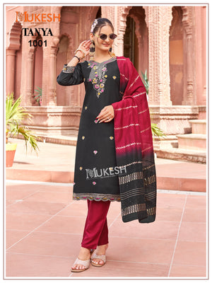 Mukesh Tanya Heavy Rayon Embroidered Kurti Pant Dupatta Set