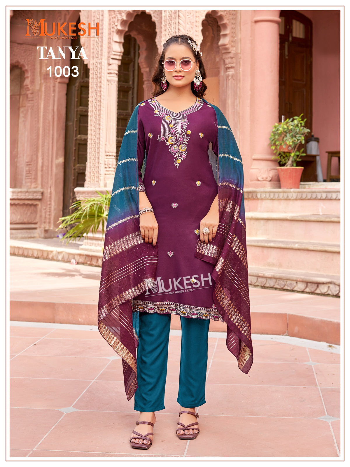 Mukesh Tanya Heavy Rayon Embroidered Kurti Pant Dupatta Set