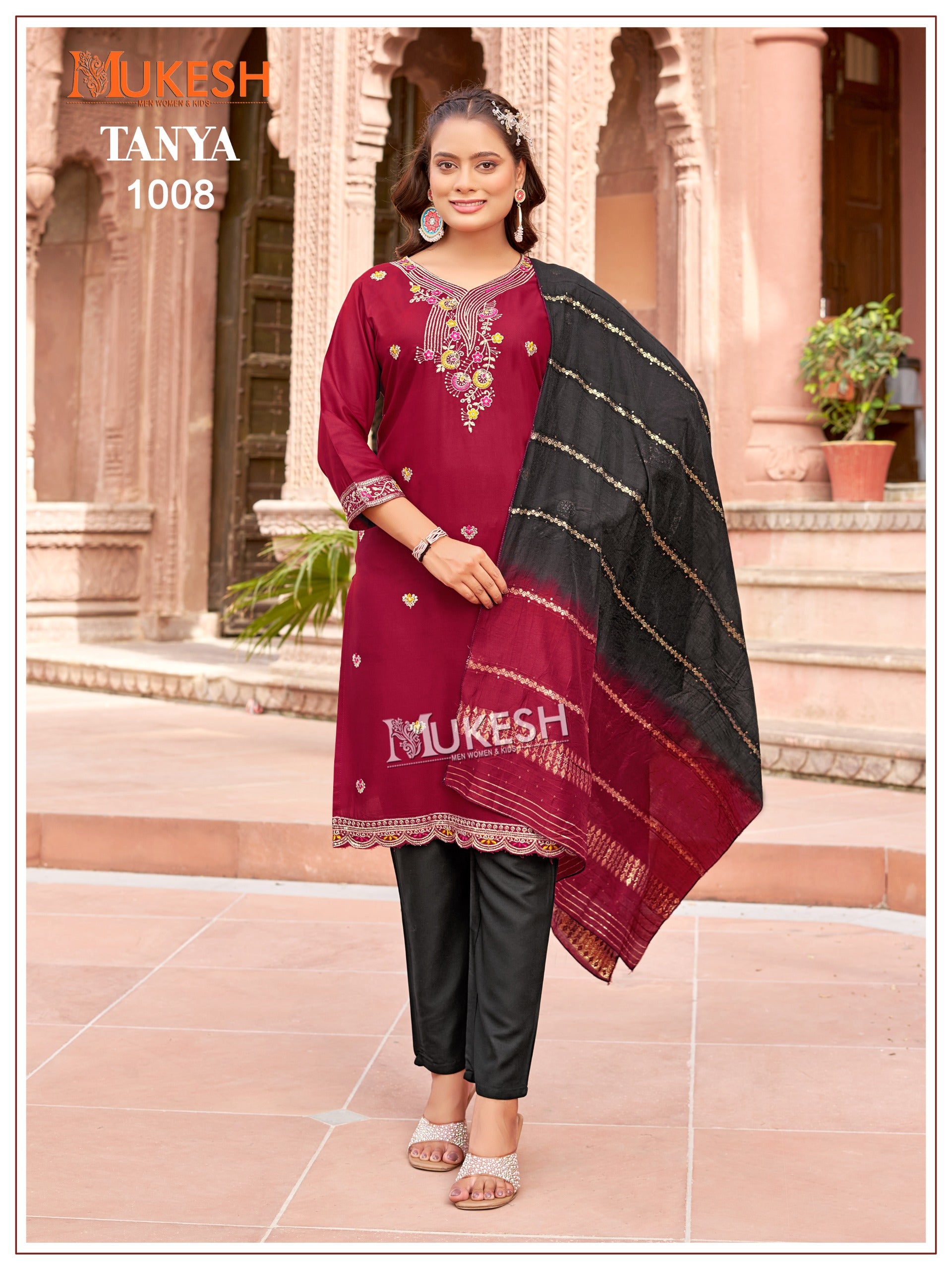Mukesh Tanya Heavy Rayon Embroidered Kurti Pant Dupatta Set