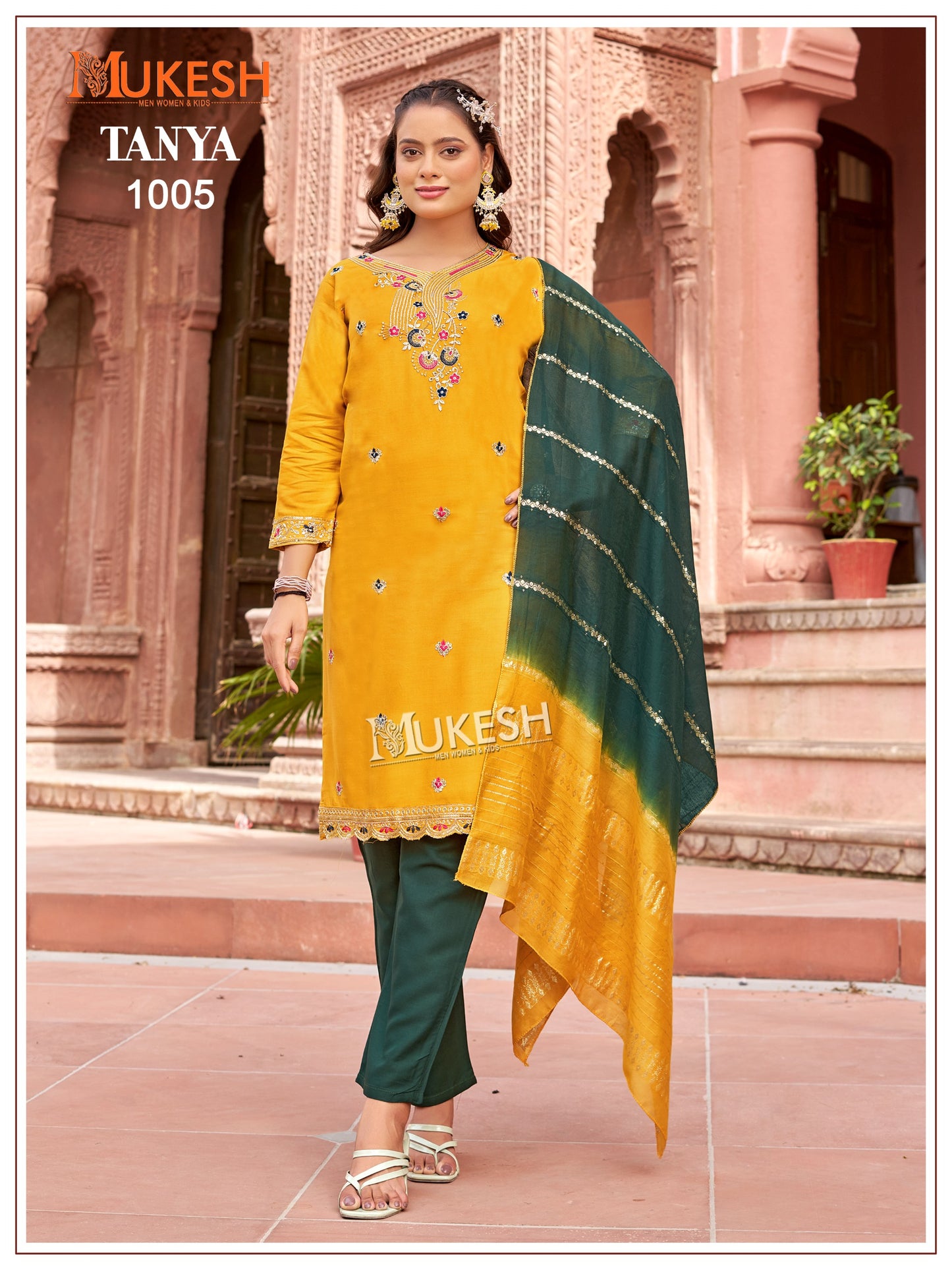 Mukesh Tanya Heavy Rayon Embroidered Kurti Pant Dupatta Set
