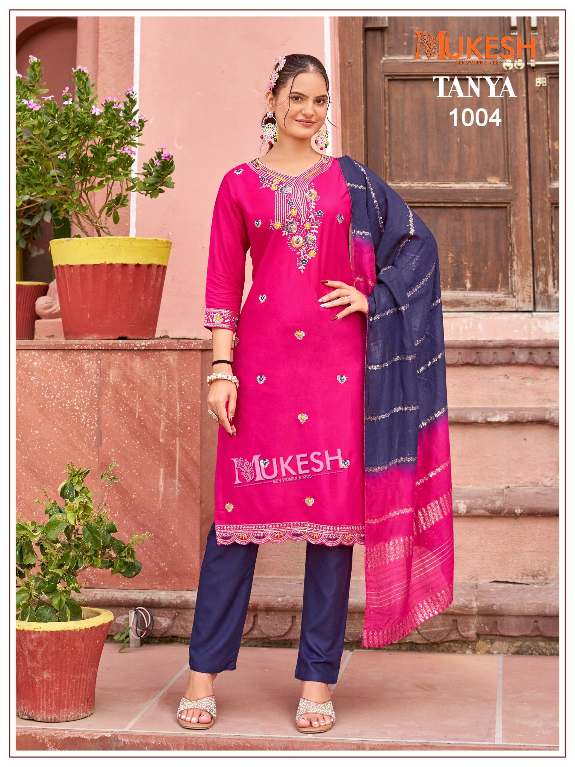 Mukesh Tanya Heavy Rayon Embroidered Kurti Pant Dupatta Set