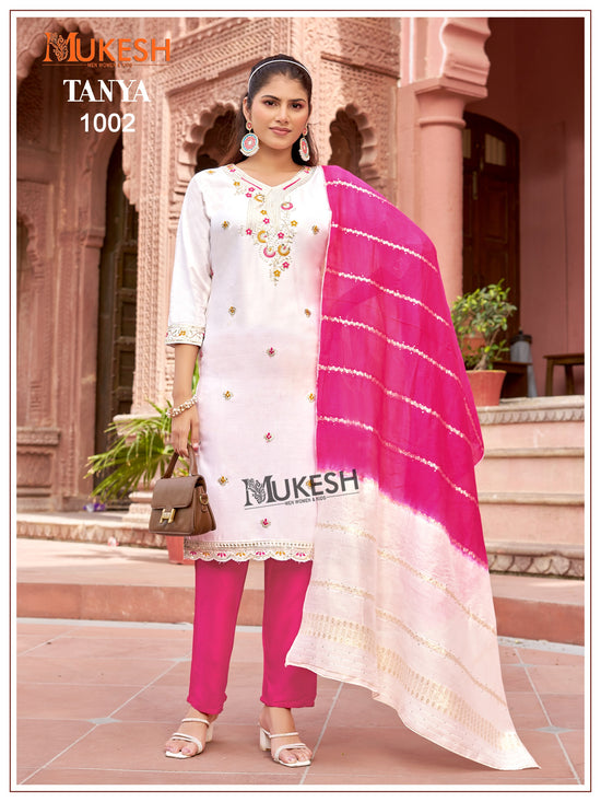 Mukesh Tanya Heavy Rayon Embroidered Kurti Pant Dupatta Set