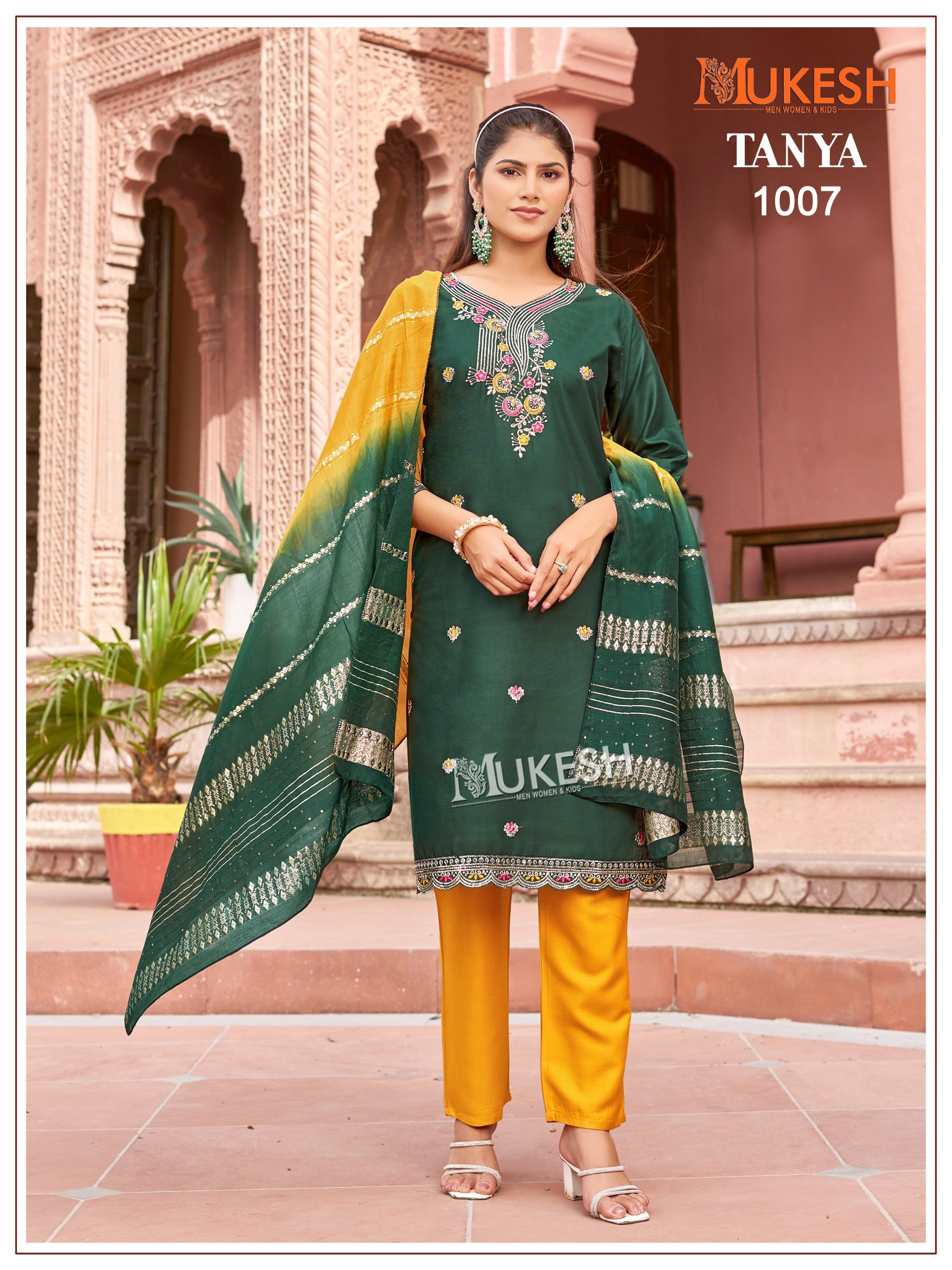 Mukesh Tanya Heavy Rayon Embroidered Kurti Pant Dupatta Set