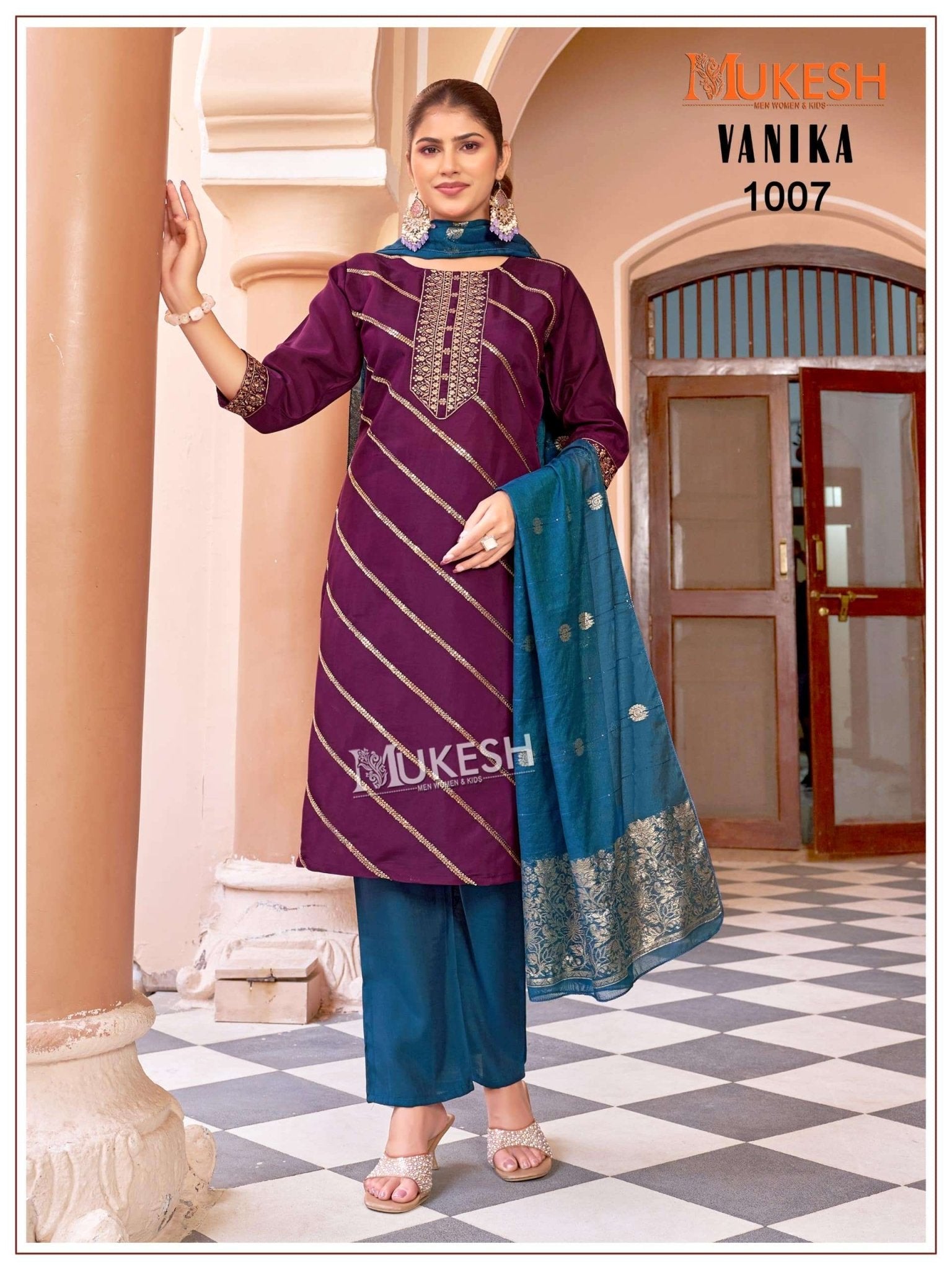 MUKESH VANIKA Roman Silk Embroidered Punjabi Suit Set - Amrah Wholesale