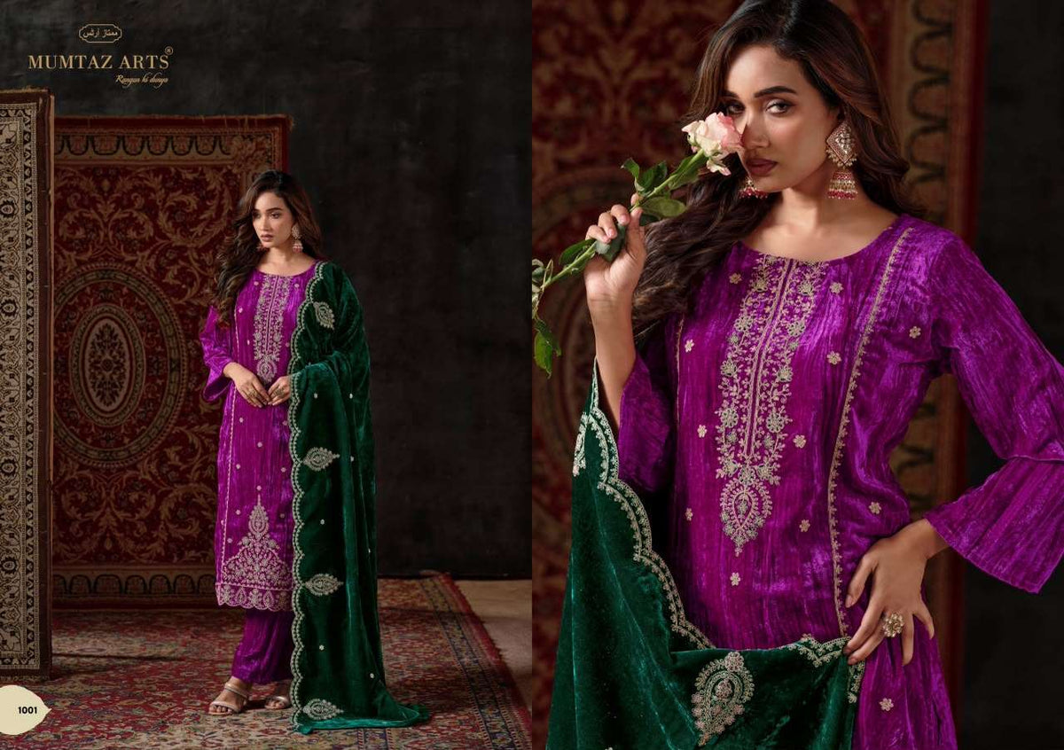 Mumtaz Art Malika-E-Noor Crush Velvet Embroidered Dress Material