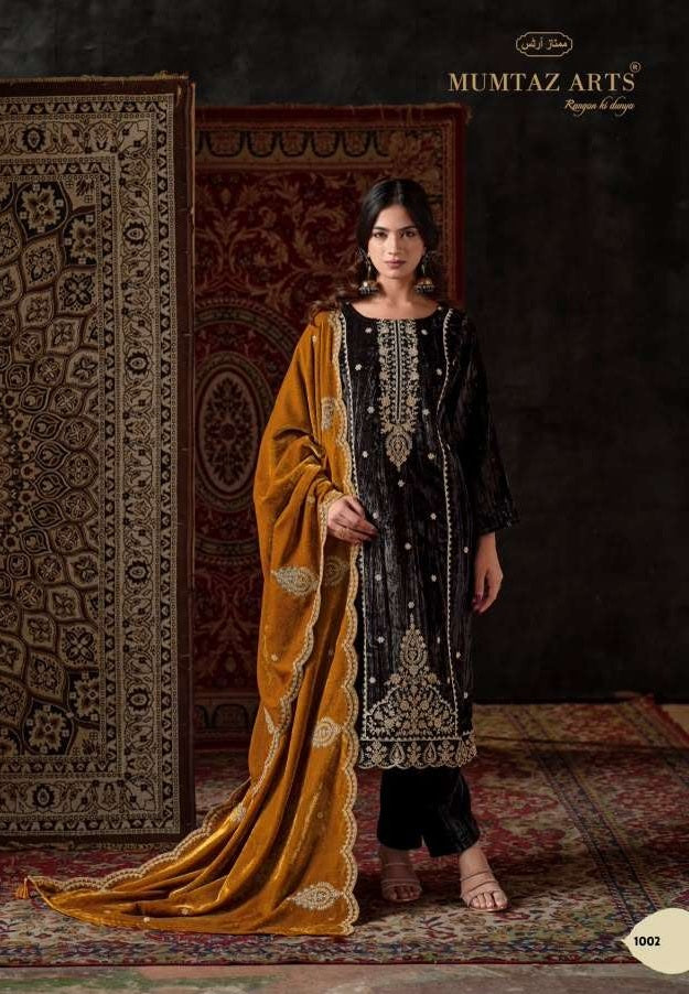 Mumtaz Art Malika-E-Noor Crush Velvet Embroidered Dress Material