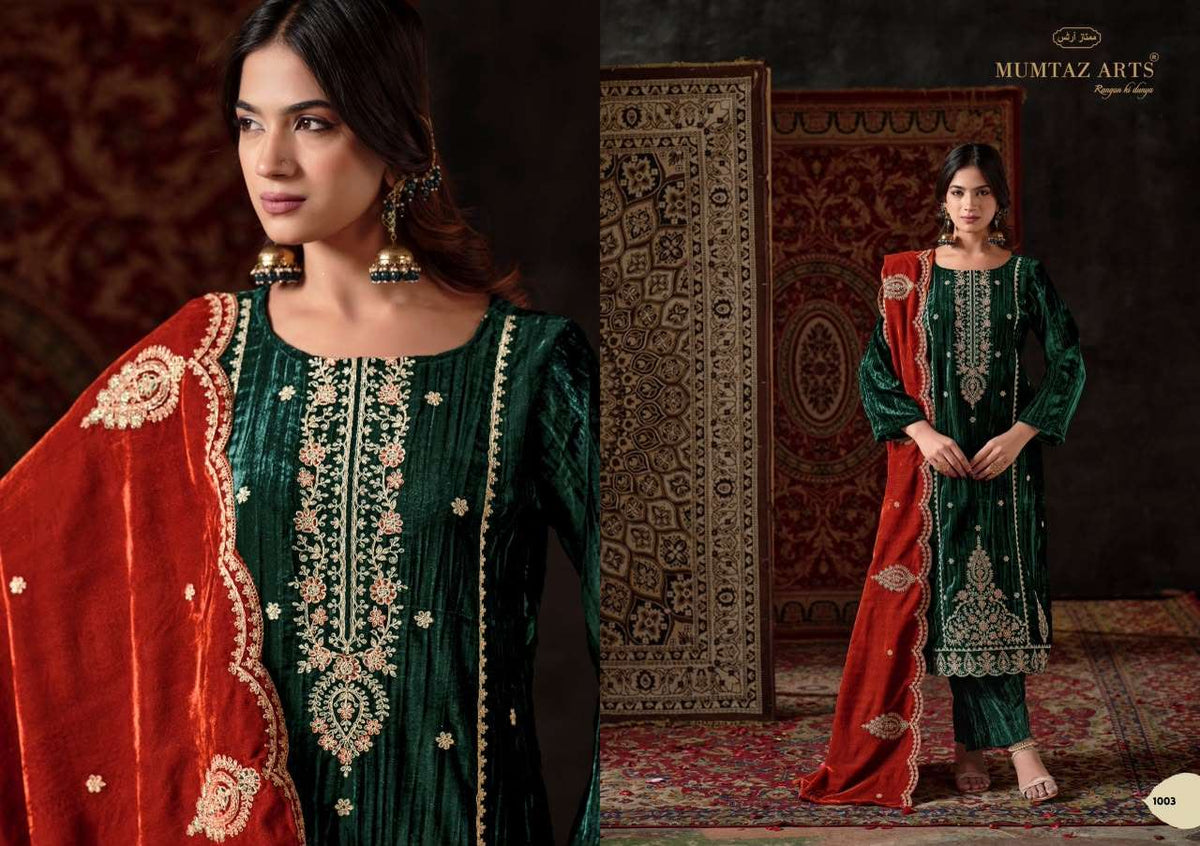 Mumtaz Art Malika-E-Noor Crush Velvet Embroidered Dress Material