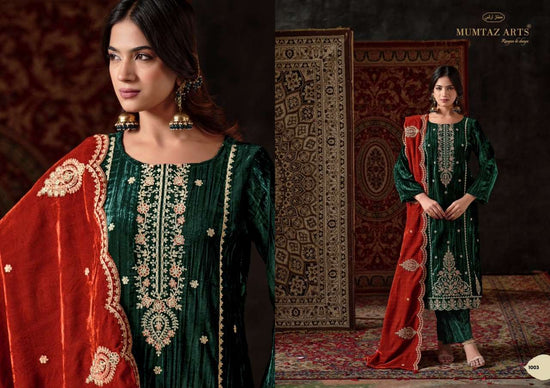 Mumtaz Art Malika-E-Noor Crush Velvet Embroidered Dress Material