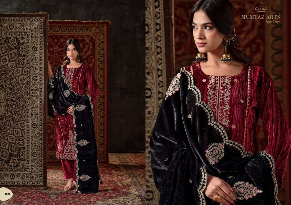 Mumtaz Art Malika-E-Noor Crush Velvet Embroidered Dress Material