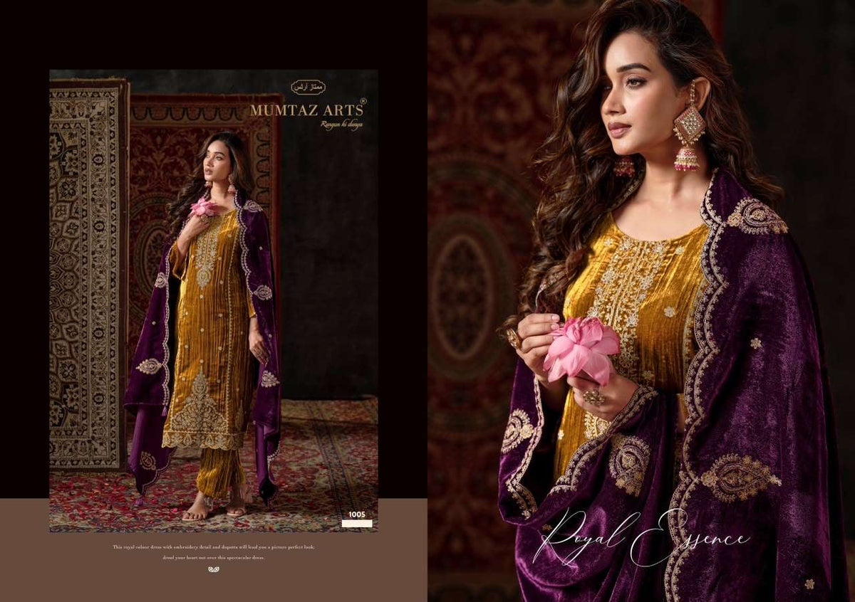 Mumtaz Art Malika-E-Noor Crush Velvet Embroidered Dress Material
