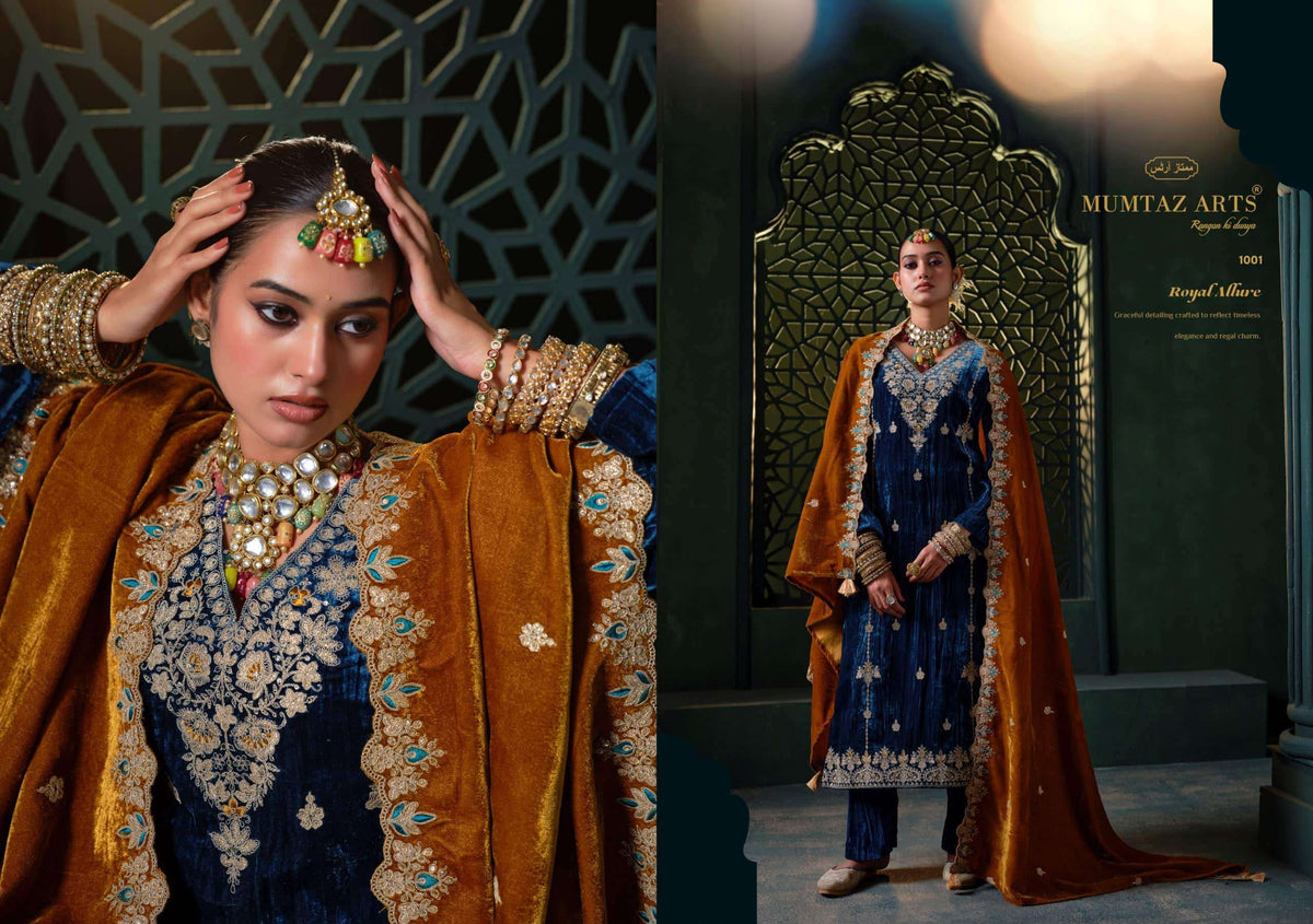 Mumtaz Arts Rukhsar Crush Velvet Embroidered Salwar Suit