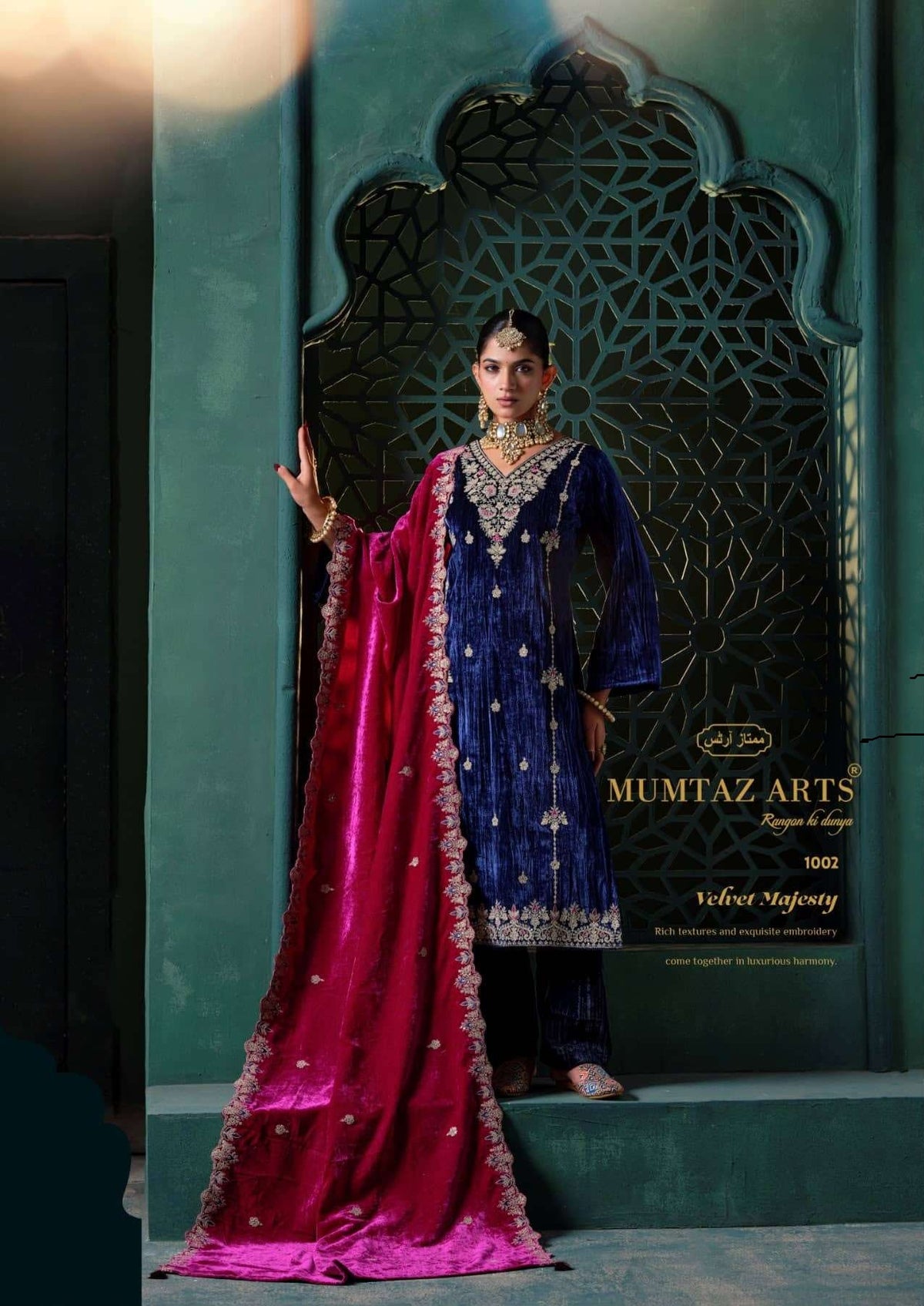 Mumtaz Arts Rukhsar Crush Velvet Embroidered Salwar Suit