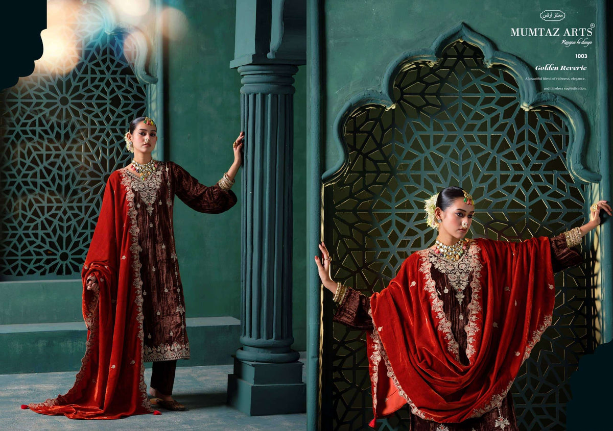 Mumtaz Arts Rukhsar Crush Velvet Embroidered Salwar Suit