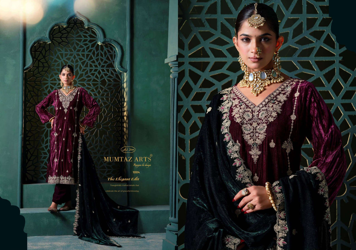 Mumtaz Arts Rukhsar Crush Velvet Embroidered Salwar Suit