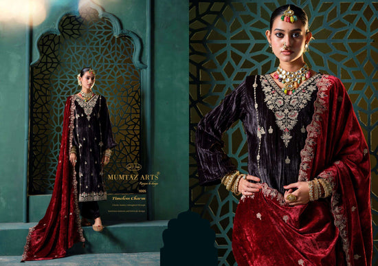 Mumtaz Arts Rukhsar Crush Velvet Embroidered Salwar Suit
