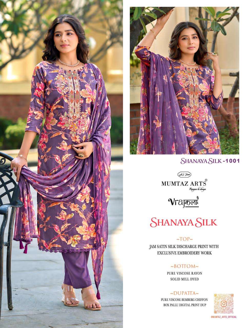 Mumtaz Arts Shanaya Silk Jam Satin Embroidered Dress Material