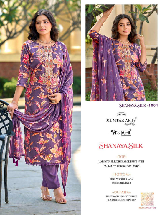 Mumtaz Arts Shanaya Silk Jam Satin Embroidered Dress Material