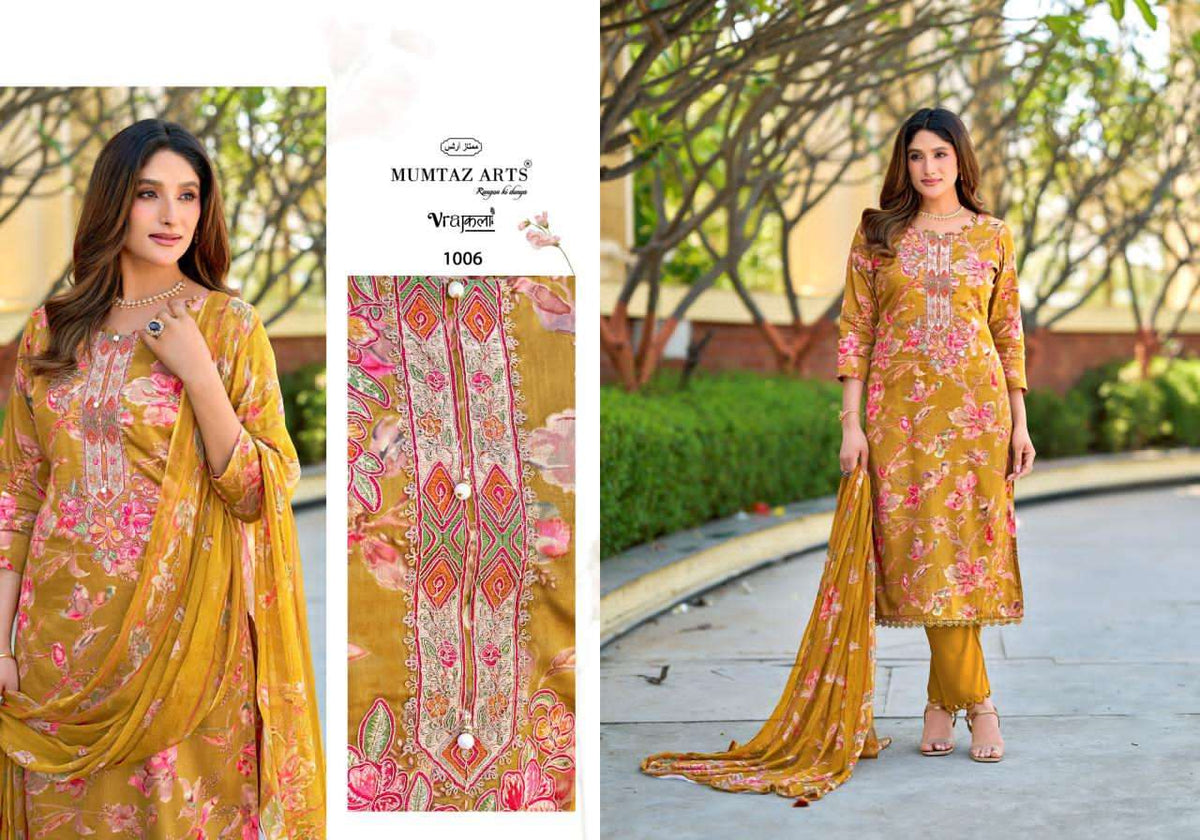Mumtaz Arts Shanaya Silk Jam Satin Embroidered Dress Material