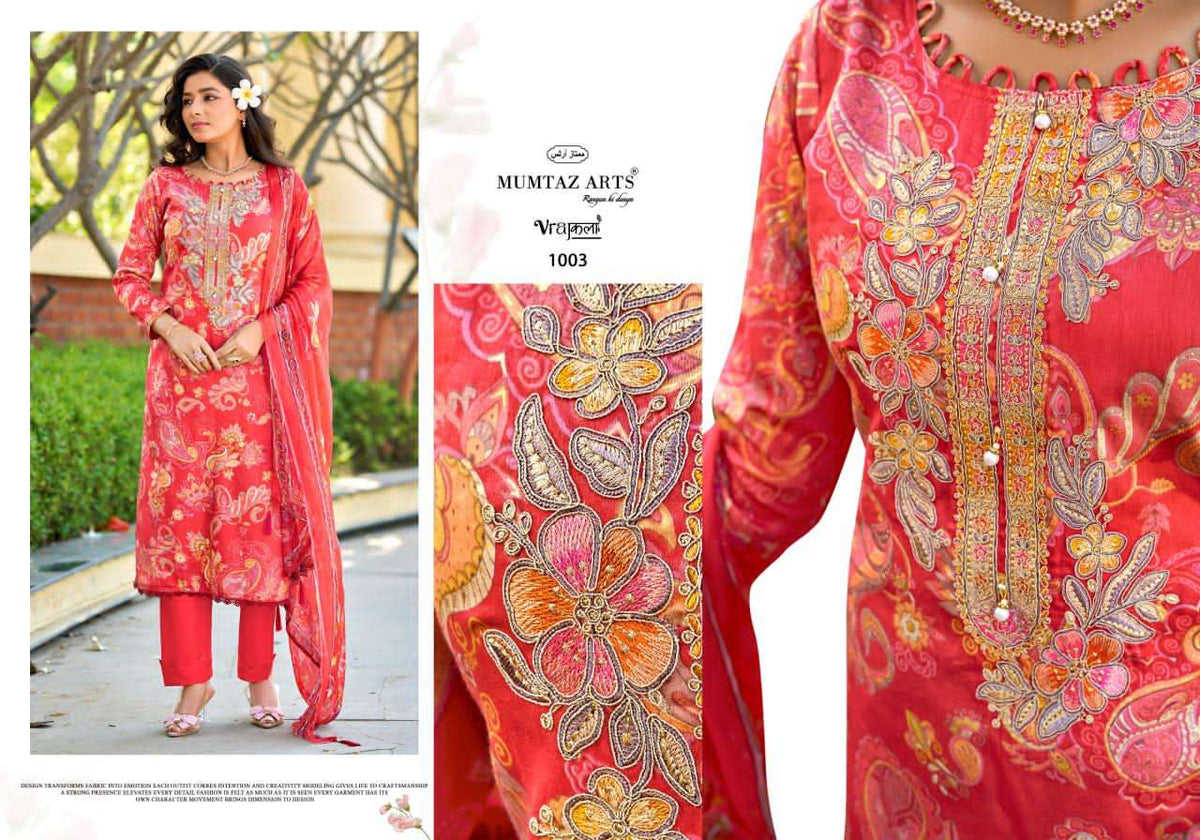 Mumtaz Arts Shanaya Silk Jam Satin Embroidered Dress Material