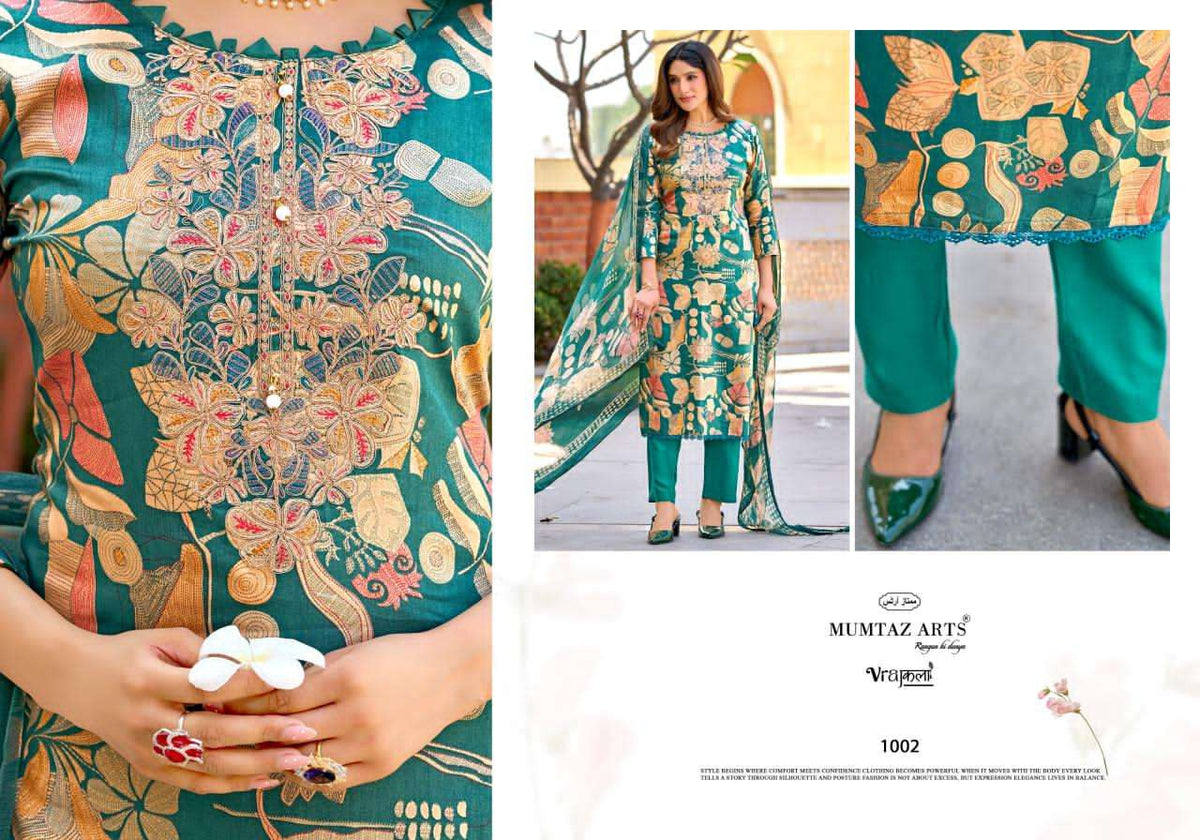 Mumtaz Arts Shanaya Silk Jam Satin Embroidered Dress Material