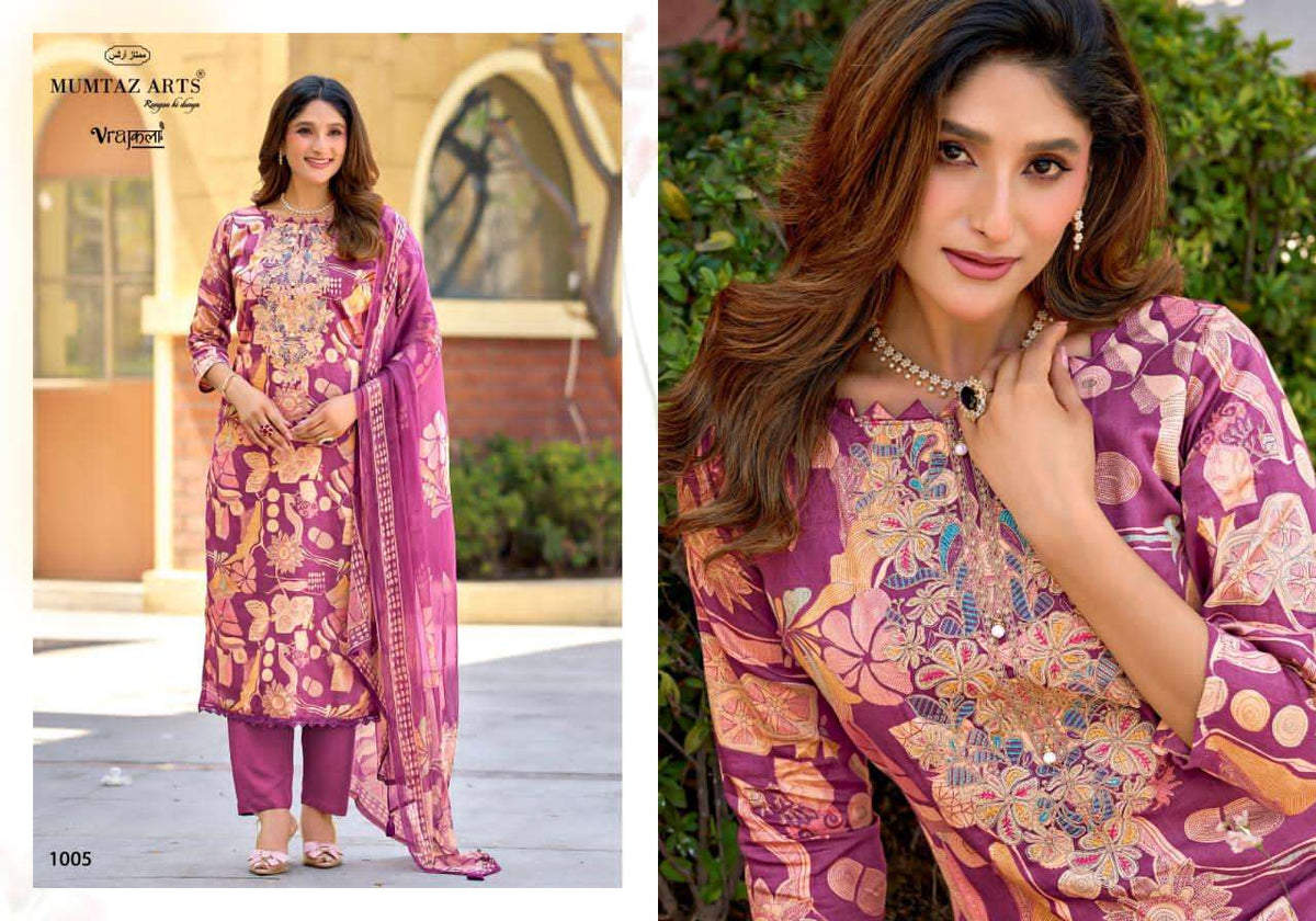 Mumtaz Arts Shanaya Silk Jam Satin Embroidered Dress Material