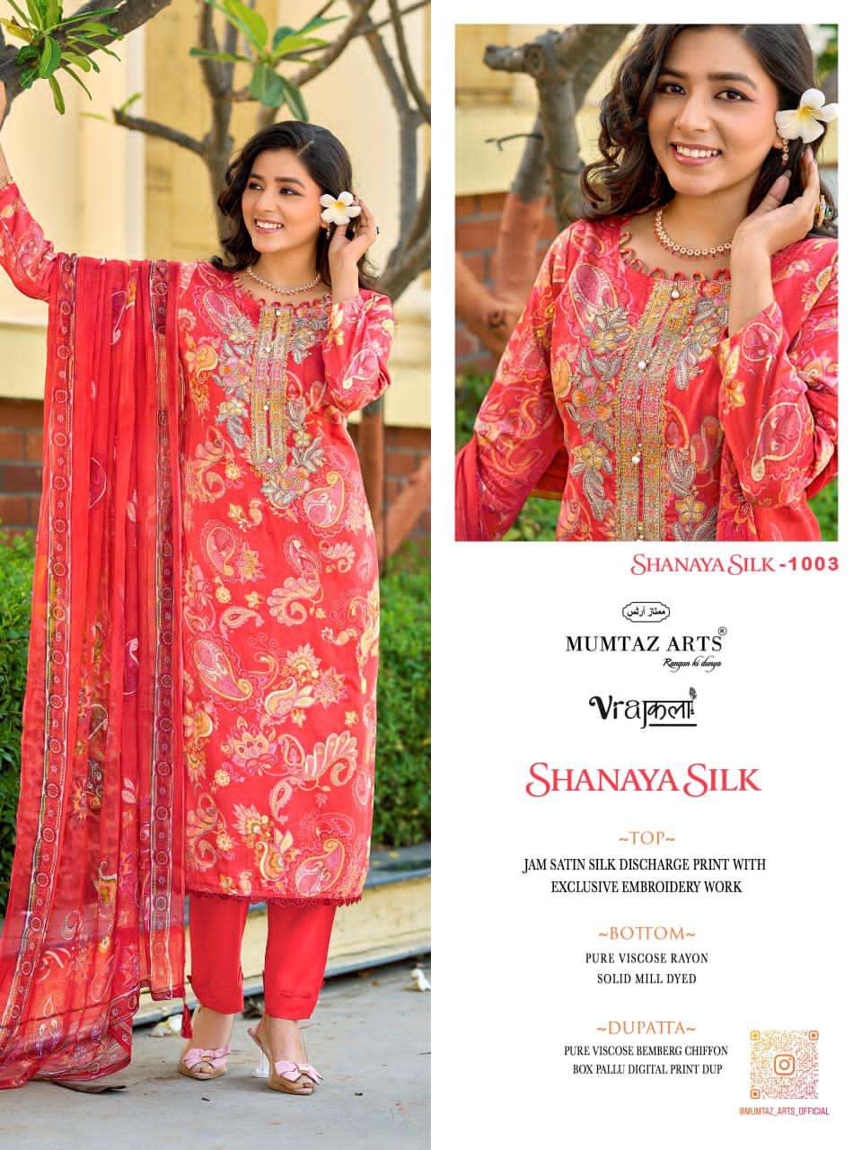 Mumtaz Arts Shanaya Silk Jam Satin Embroidered Dress Material