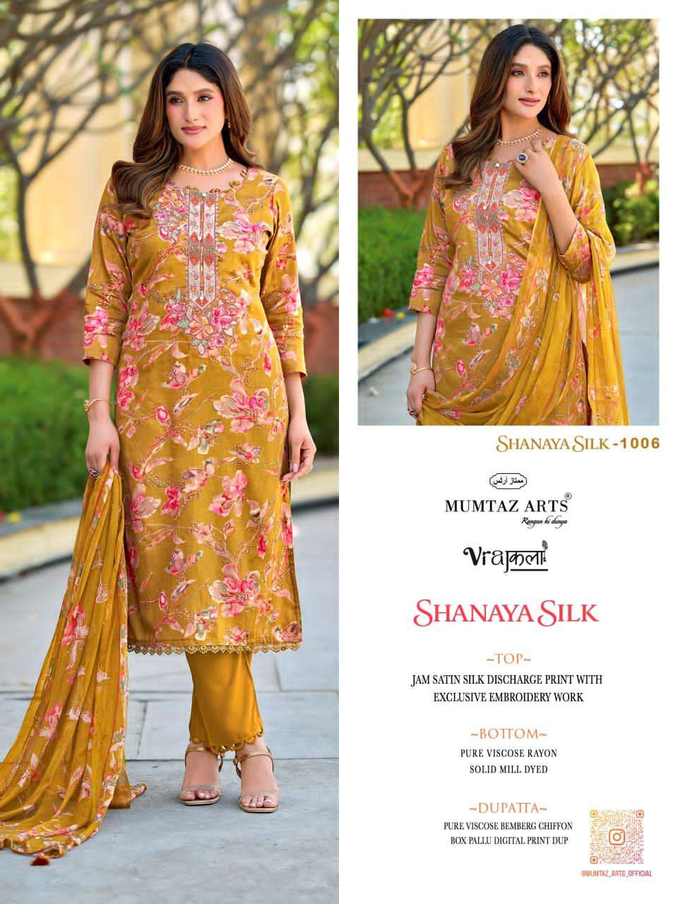 Mumtaz Arts Shanaya Silk Jam Satin Embroidered Dress Material