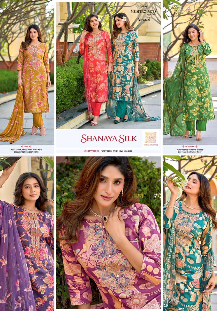Mumtaz Arts Shanaya Silk Jam Satin Embroidered Dress Material