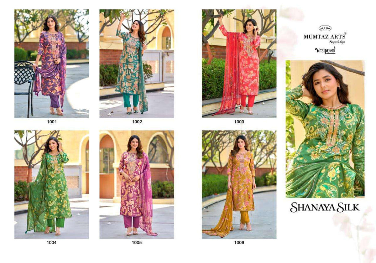 Mumtaz Arts Shanaya Silk Jam Satin Embroidered Dress Material