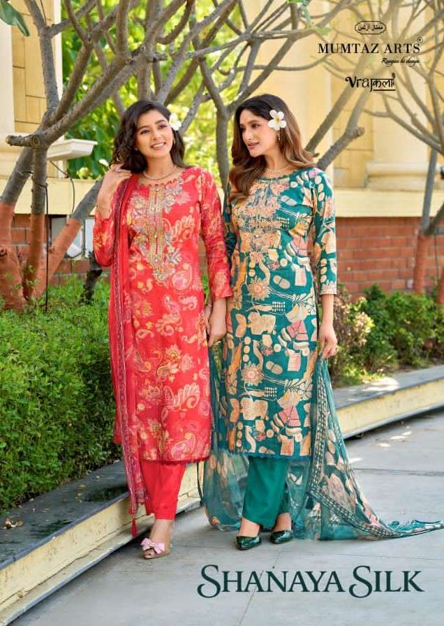 Mumtaz Arts Shanaya Silk Jam Satin Embroidered Dress Material