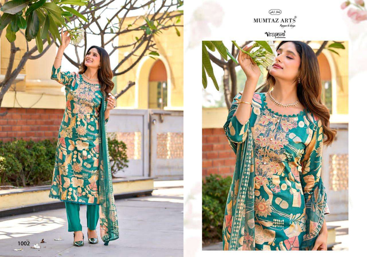 Mumtaz Arts Shanaya Silk Jam Satin Embroidered Dress Material