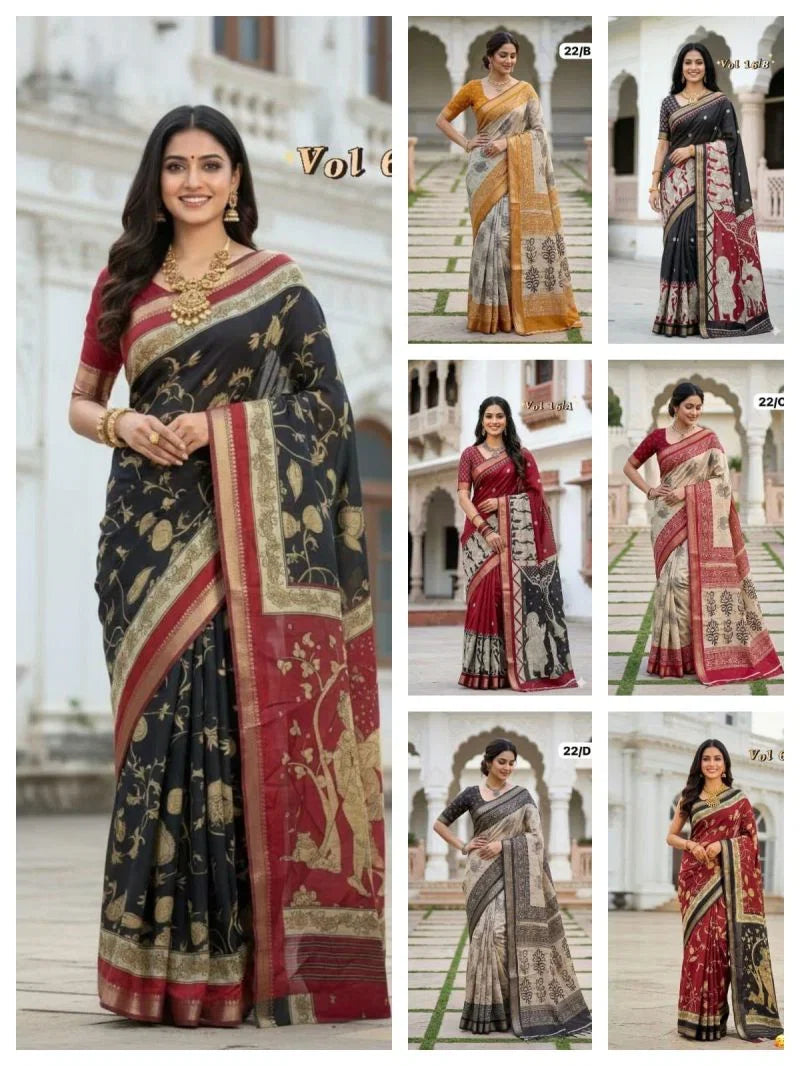 Myra Vol 17 Cotton Silk Printed Zari Border Saree