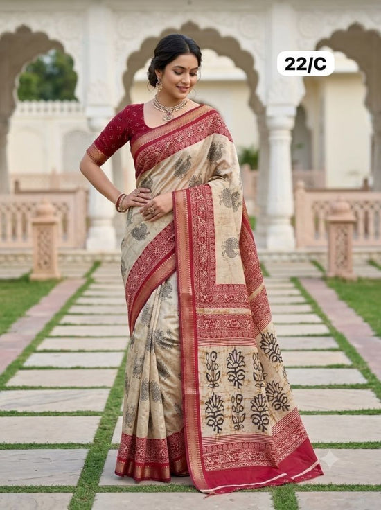 Myra Vol 17 Cotton Silk Printed Zari Border Saree