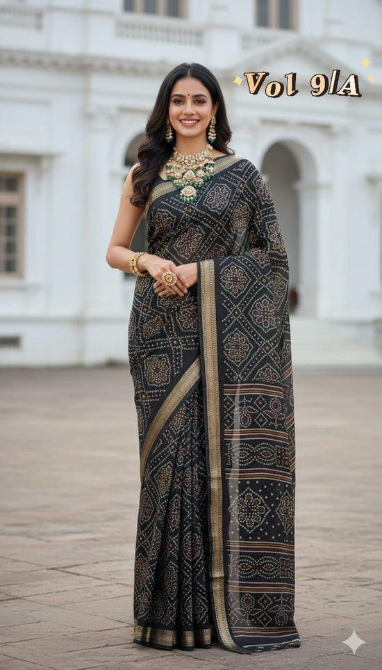 Myra Vol 18 Cotton Silk Bandhani Printed Zari Weaving Saree