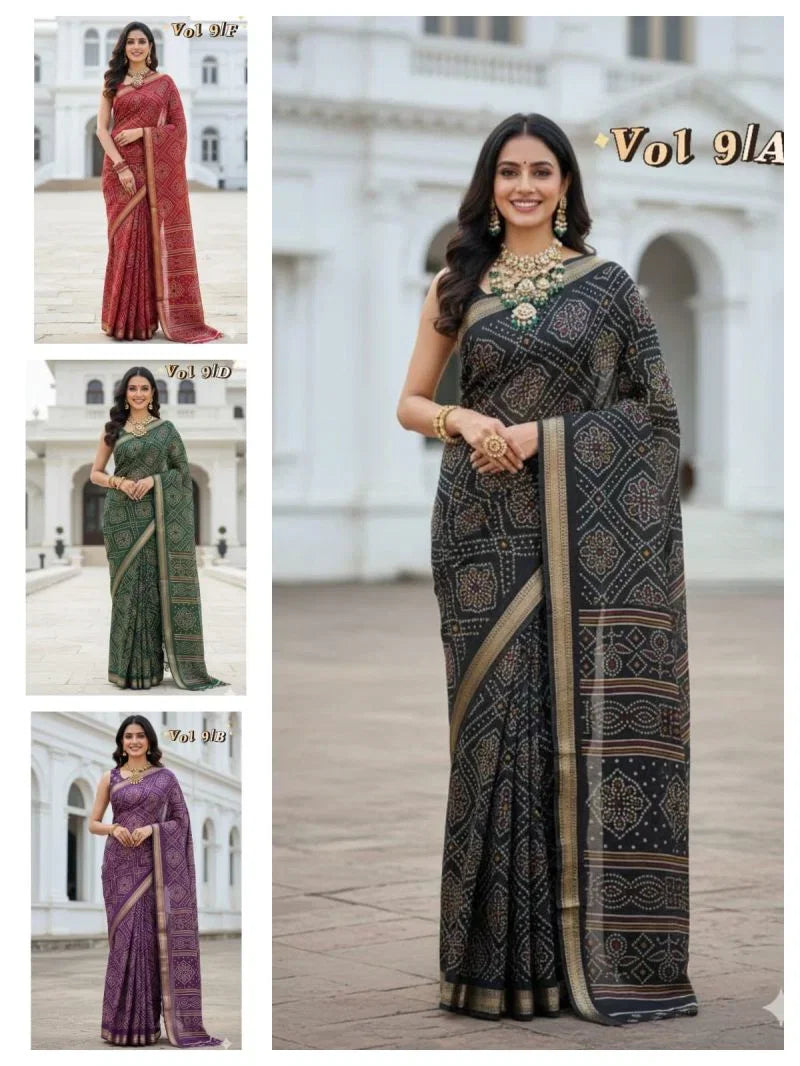 Myra Vol 18 Cotton Silk Bandhani Printed Zari Weaving Saree