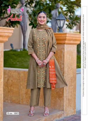 Mystic 9 Aakruti Vertican Shimmer Kurti Pant Dupatta Set Wholesale