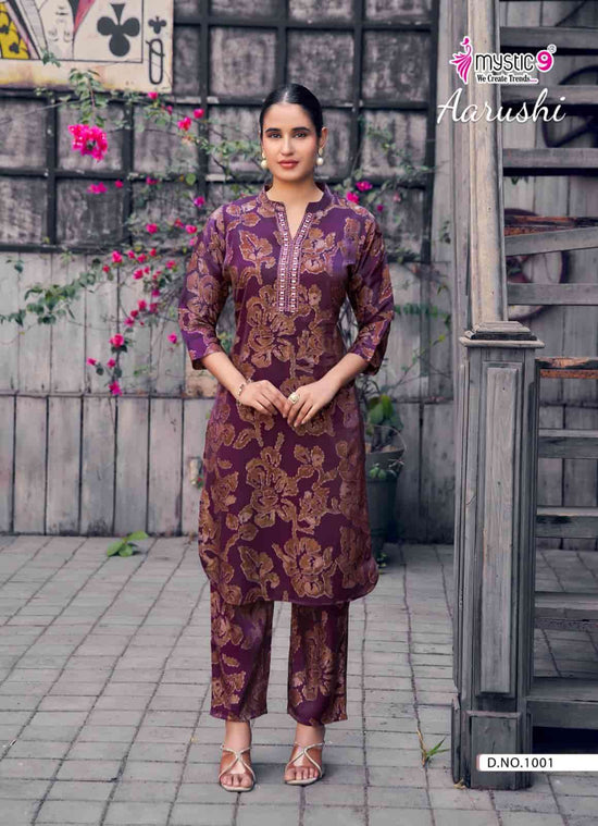 Mystic 9 Aarushi Vol 1 Roman Glass Embroidered Kurti Pant Set