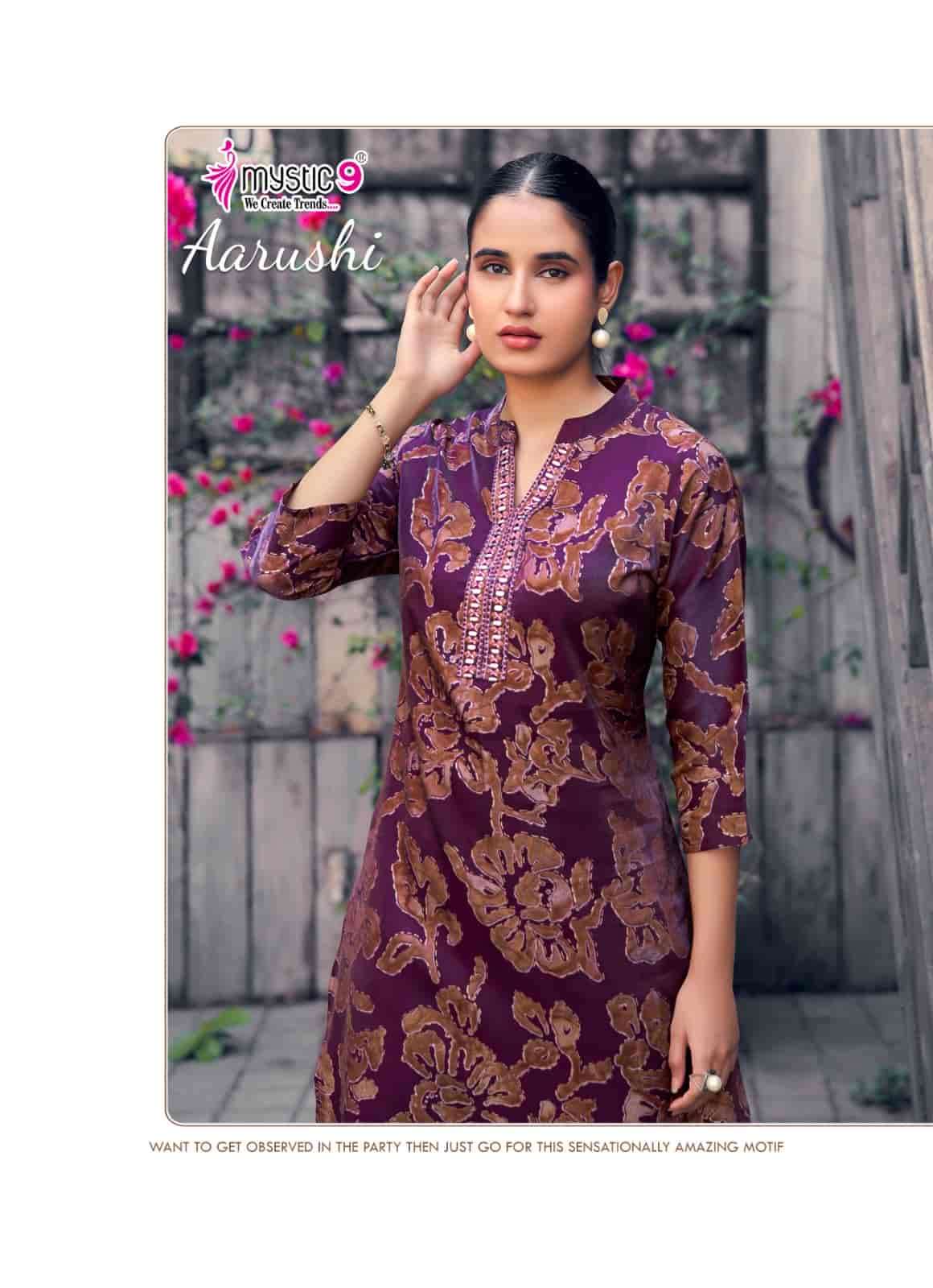 Mystic 9 Aarushi Vol 1 Roman Glass Embroidered Kurti Pant Set