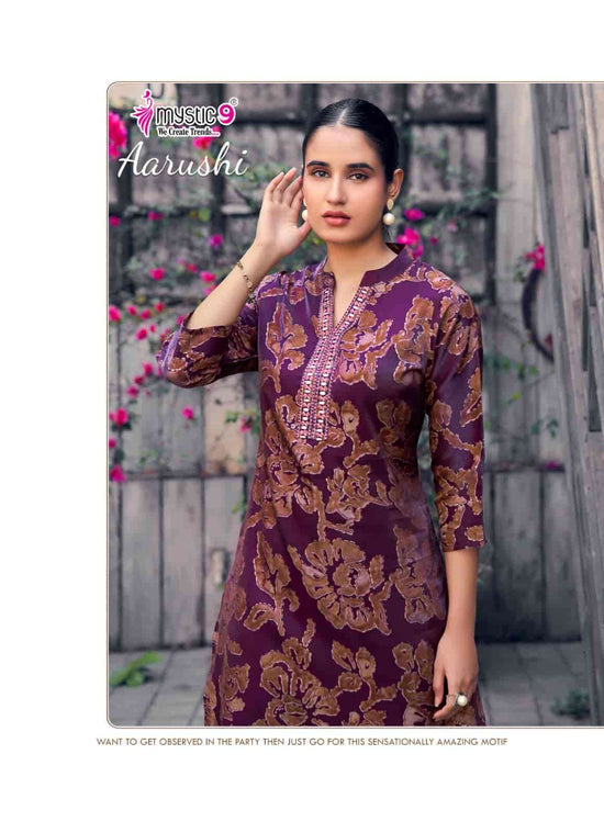 Mystic 9 Aarushi Vol 1 Roman Glass Embroidered Kurti Pant Set