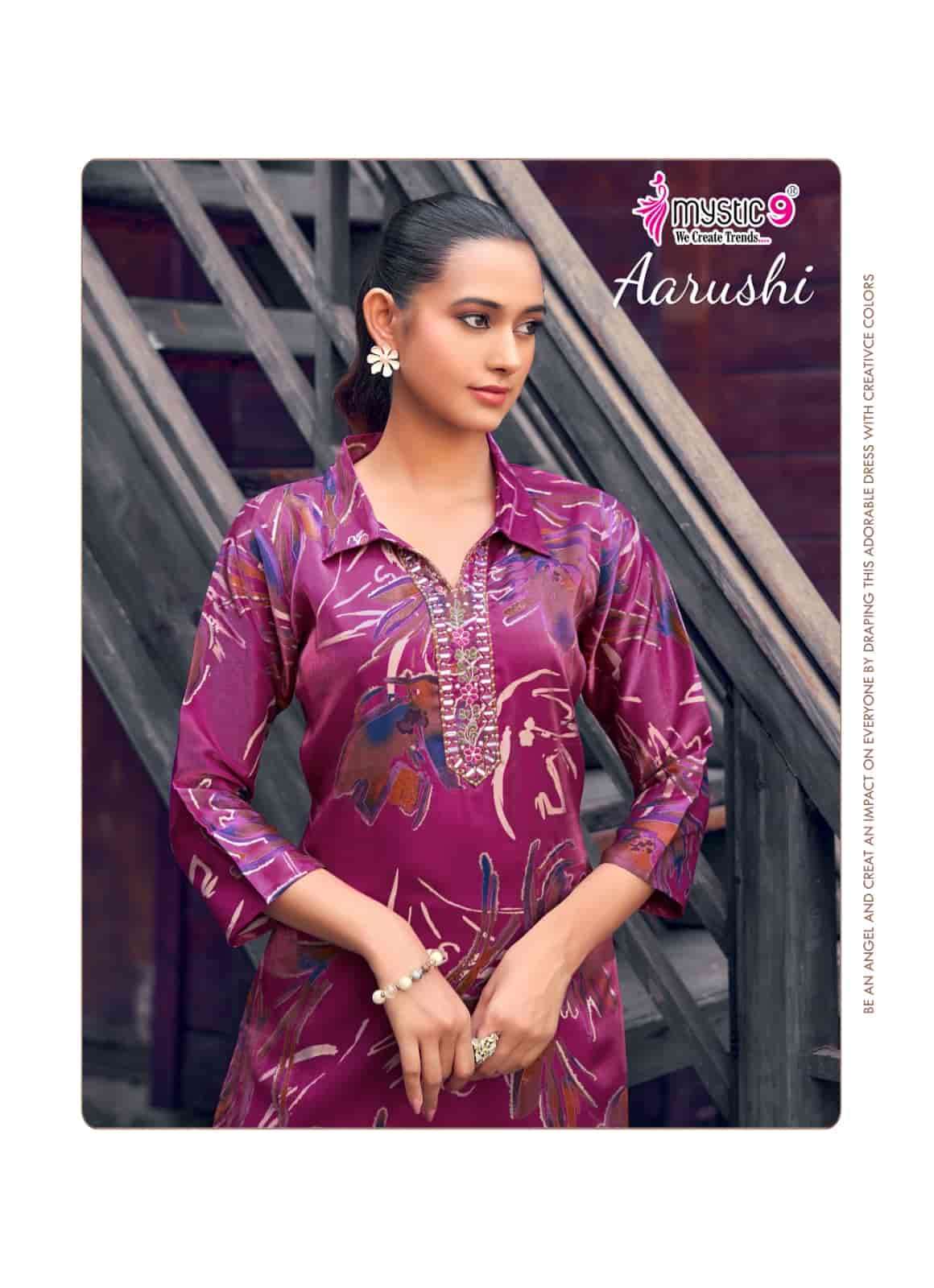 Mystic 9 Aarushi Vol 1 Roman Glass Embroidered Kurti Pant Set