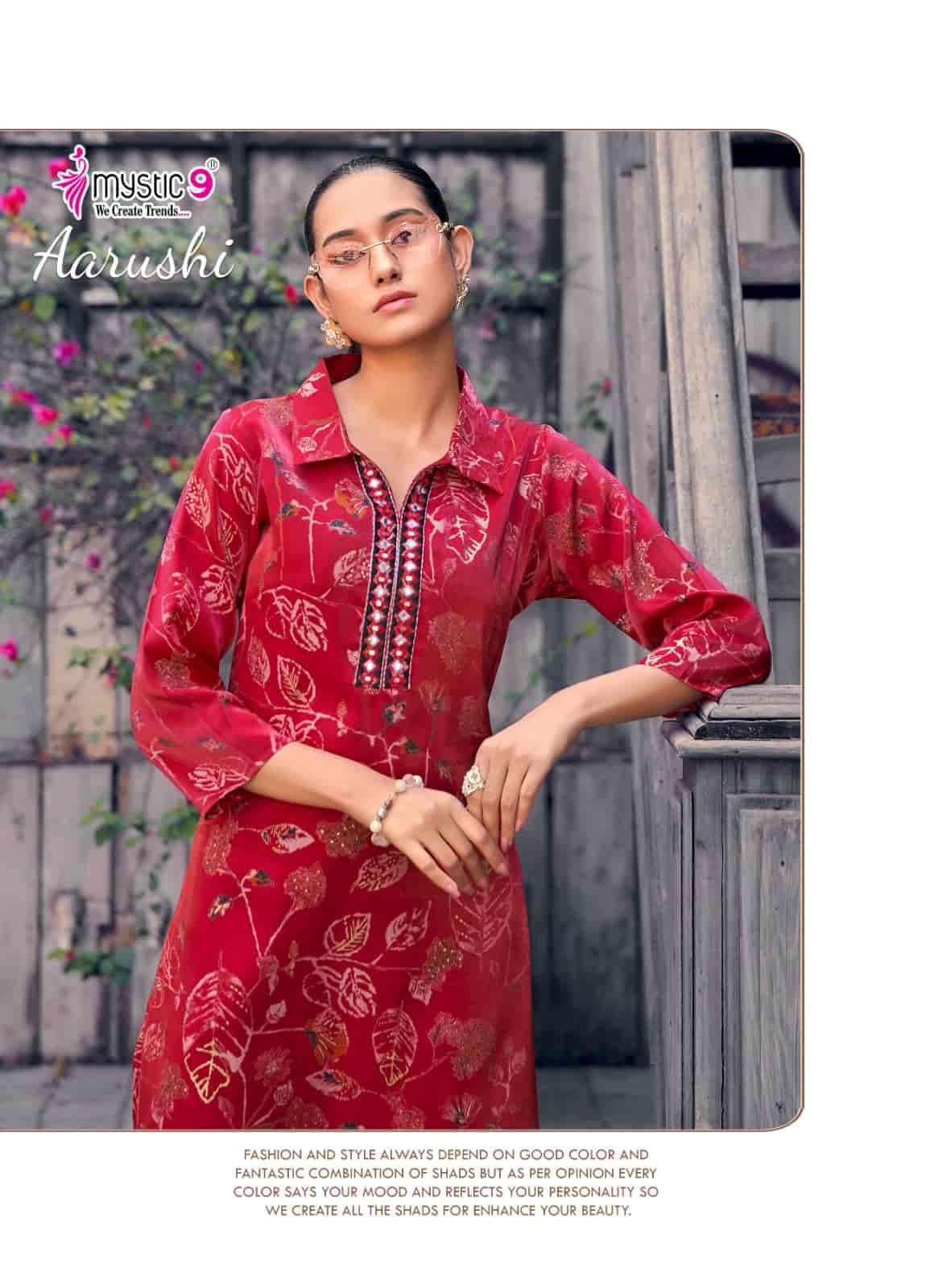 Mystic 9 Aarushi Vol 1 Roman Glass Embroidered Kurti Pant Set